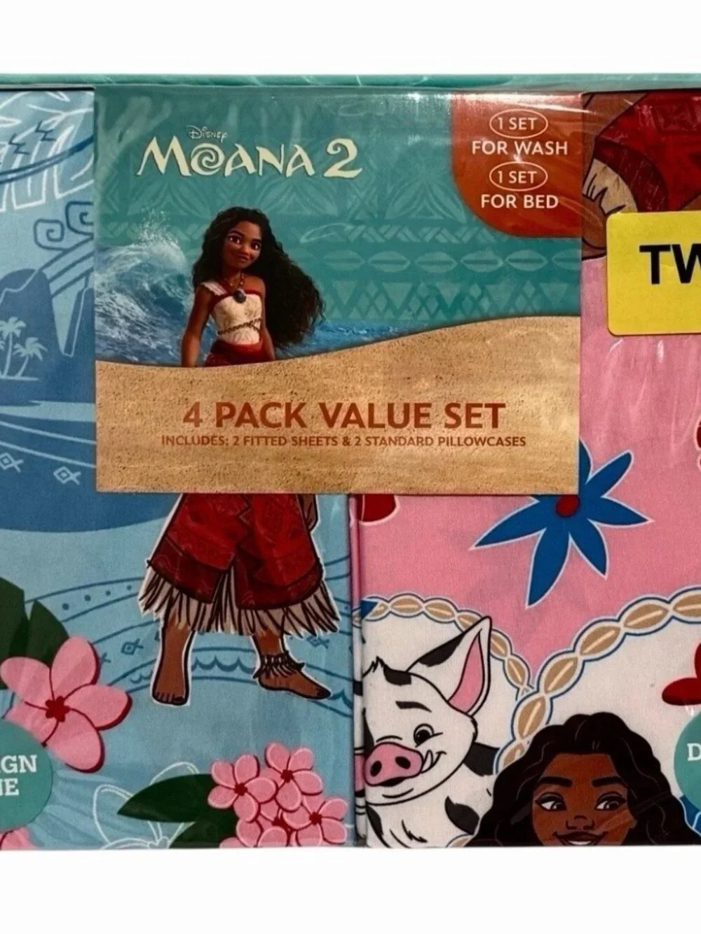 NWT Disney Moana 2 Twin Size 4 Pack Value Set 2 Fitted Sheet and 2 Pillowcases